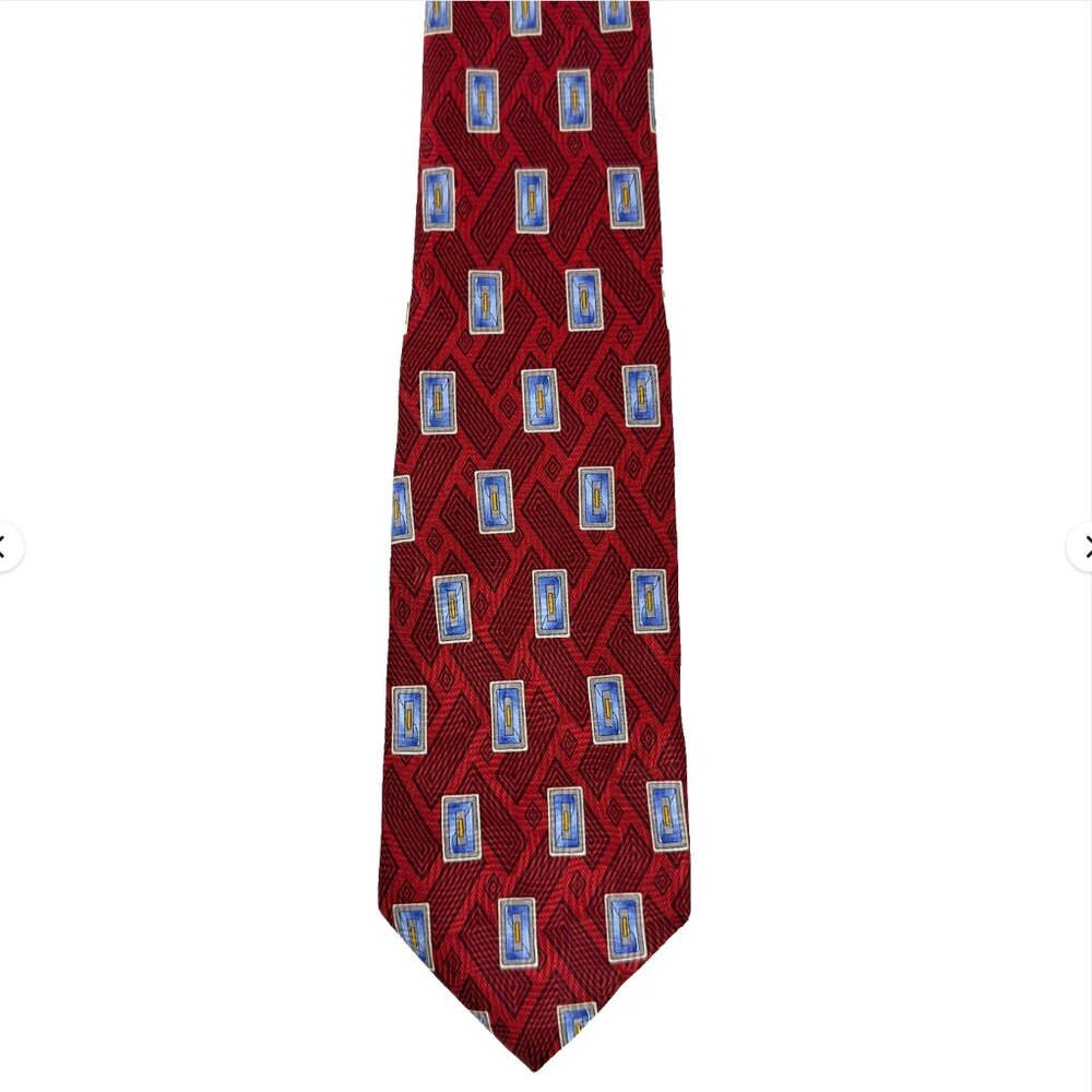 ROBERT TALBOTT Studio Silk Tie Red Geometric Pattern Made in USA - Picture 2 of 3